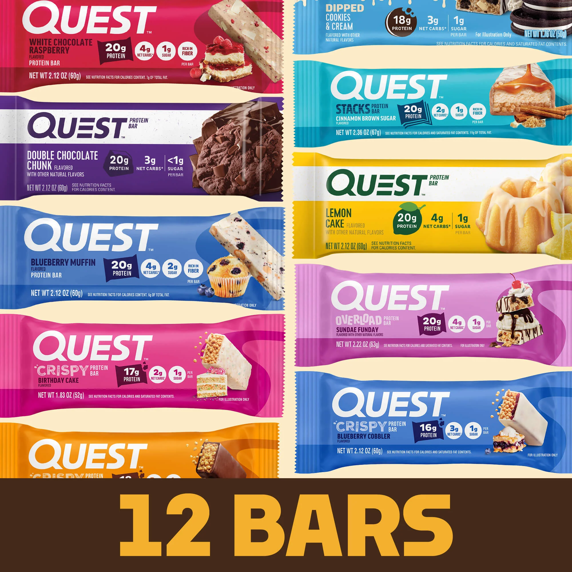 Protein Bar Sampler; 12 single bars